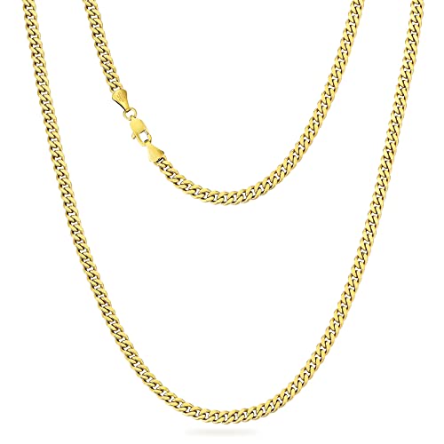 Krkc&Co Real 14K Gold Filled Chain, Flat Diamond-Cut Miami Cuban Link Curb Chain Necklace For Men Boys Women, Hip-Hop & Cool Style Anti-Allergies Chain, 3/4/5Mm, 18/20/22/24Inch #TOP13