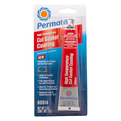 Permatex 80014 Red Cut Gasket Coating, High Temp, Vibration-Resistant Silicone Sealant for Paper, Cork &amp; Rubber Gaskets, Extends Gasket Life, Fills Scars, Tack-Free in 1 Hr, 2 Oz