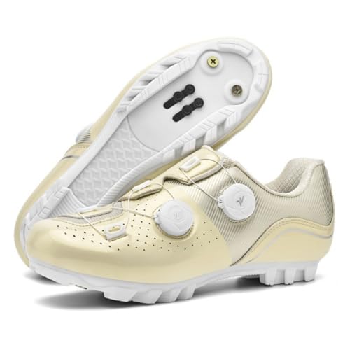 Mateju Zapatillas Ciclismo MTB Hombre Mujer, 36-47 EU Zapatillas Bicicleta de Montaña Hombre con Calas Respirables Antideslizantes para Deportes al Aire Libre (A5 champán,39)