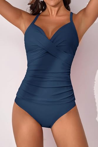 Image of B2prity Women's Tankini Swimsuits Tummy Control Ruched V Neck Bathing Suit