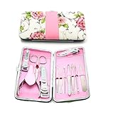 God's Hand One Set 12pcs Multifunction Stainless Steel Personal Manicure and Pedicure Set Travel Grooming Kit with Box (rose flower )