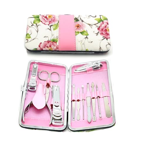 Alibuy Manicure Pedicure Set 12 in 1 Nail Clippers Cuticle Cutters Stainless Steel Professional Toenail Clippers Nail Scissors Grooming Kit for Men Women with Travel Case