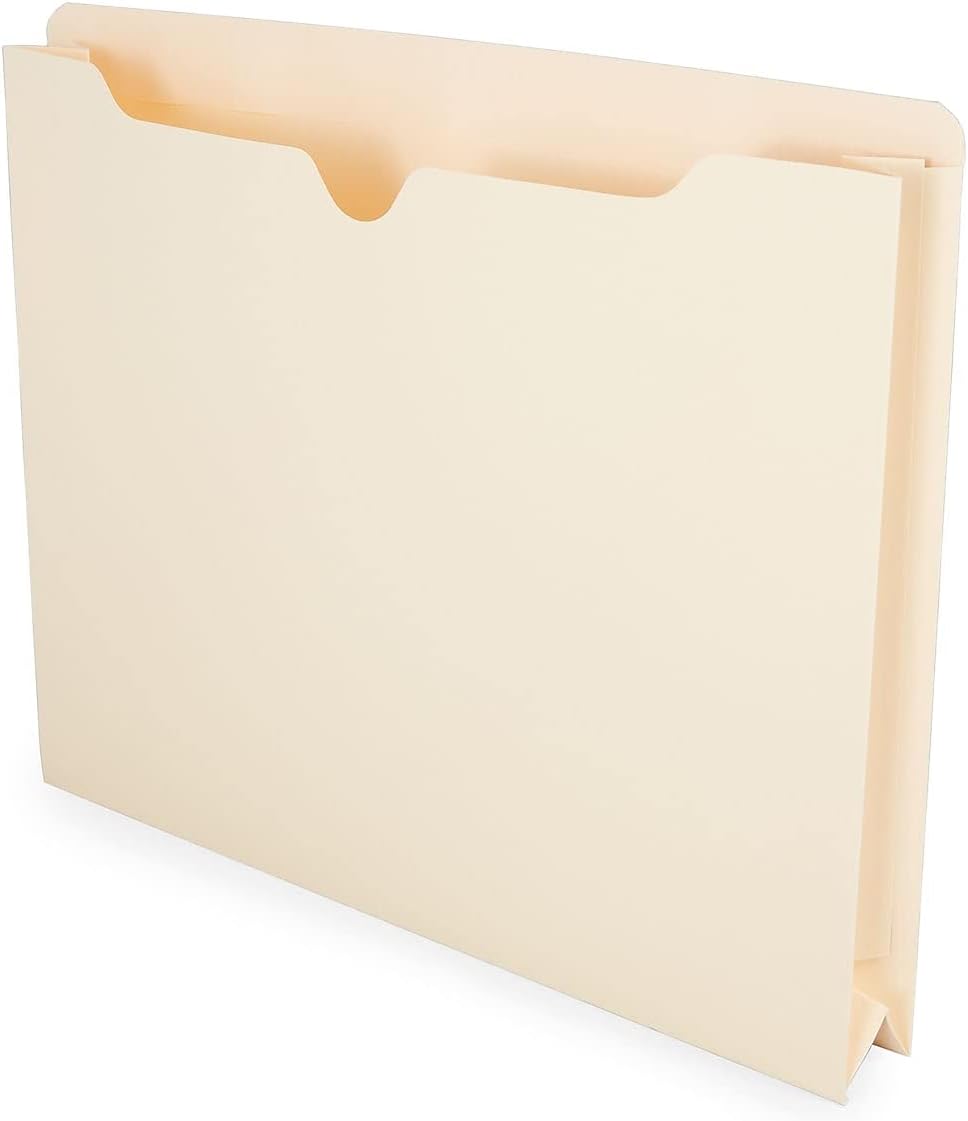 Staples Jacket File Folders, Letter Size, Manila, 2‑Inch Expandable Sides, Heavy‑Duty Construction – 50/Pack