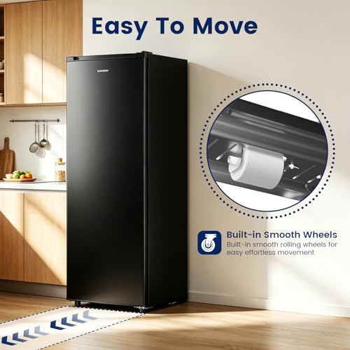 Image of BANGSON 6.5 Cu.ft Upright Freezer, Stand up Freezer with Adjustable Thermostat, Removable Leg, Reversible Single Door, for Bedroom /Home /Dorms /Apartment, Black