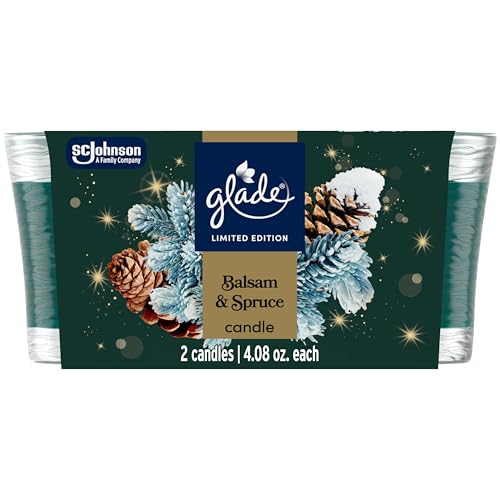 Glade 1-Wick Scented Candle Jar, Balsam & Spruce, Air Freshener Infused with Essential Oils, 4.08 Oz, 2 Count