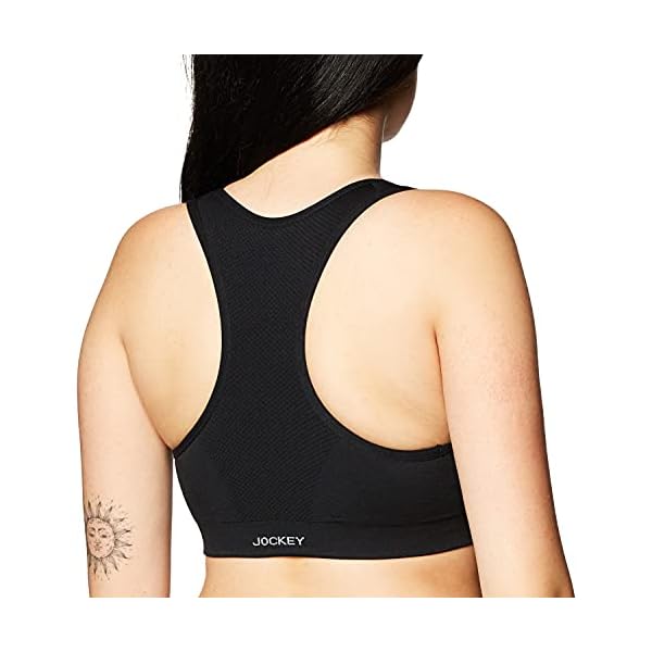 Jockey-Womens-Zip-Front-Seam-Free-Bra Jockey Women's Bras Mid Impact Zip Front Sports Bra, Black, m
