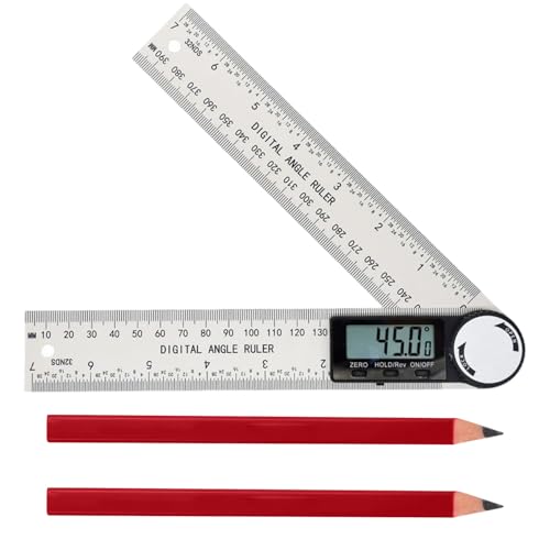 Herramienta de búsqueda de ángulos digital de 200 mm con lápiz de carpintero, regla de metal transportador 360 para herramienta de medición de ángulos internos y externos para medición de edificios de