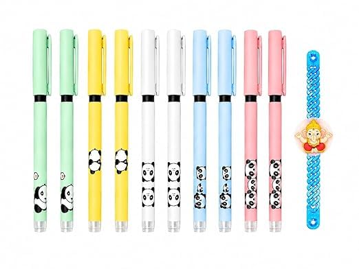 Image of Figo Panda Liquid Roller pen 0.5mm Fine Tip (Pack of 20) (Blue) with Free Light-Up Bracelet Gift /Cute Panda Design Pens for Kids, School, Office, Journaling & Gifting, Smooth Writing