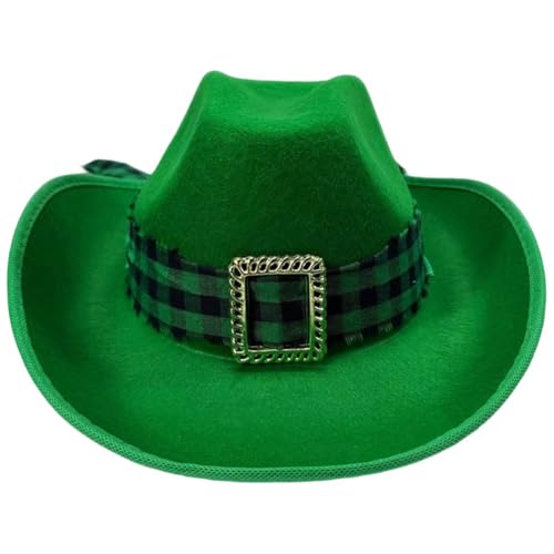 Fituenly Sombrero De Vaquero Verde Novedoso para Fiesta del Día De Patricio, Sombrero De Vaquera Verde Elegante, Sombrero Panamá De Ancha para Mujeres Y Hombres.
