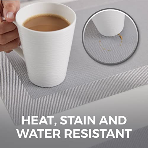 Home Genie Placemat Set Of 4 Protect Surface Heat And Stain Resistant Dinner Mats, Wipeable Food Grade Place Mats, Woven Vinyl Plates For Kitchen, Dining Room Table Décor Accessories 18”X12” Silver #TOP2