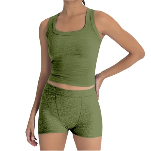 Ensemble débardeur col rond et short uni taille haute pour femme