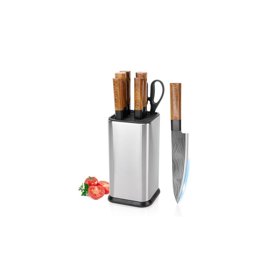 RedCall-Knife-Set9-Piece-Kitchen-Knife-Block-SetHigh-Carbon-Stainless-Steel-Ultra-Sharp-Knife-Set-with-Block-for-KitchenChef-Knife-Bread-Knife-Scissor-Sharpener-with-Universal-Knife-Block-Holder RedCall Knife Set,9 Piece Kitchen Knife Block Set,High Carbon Stainless Steel Ultra Sharp Knife Set with Block for Kitchen,Chef Knife, Bread Knife, Scissor, Sharpener with Universal Knife Block Holder