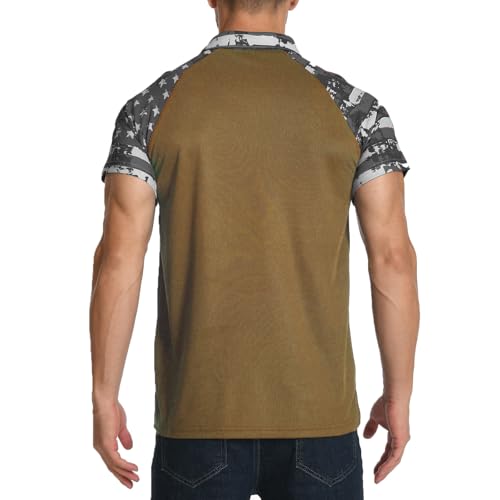 Camisetas Polo Cortas para Hombre de H HYFOL con Diseño Patchwork Estrellado, Estilo Patriótico Americano, Raglán y Tejido Elástico para Golf y Actividades Casuales miniatura 7