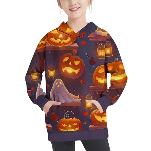 Halloween Hoodies for Girls Casual Long Sleeve Funny Graphic Print Tops Loose Fit Hooded Sweatshirts with Pocket4