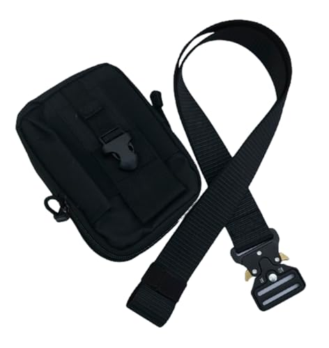 KIT POCHETE PORTA OBJETOS C/CINTO TATICO NYLON ANTI ALERGIC CAMPING CAÇAS PESCARIA SELVA (PRETO)