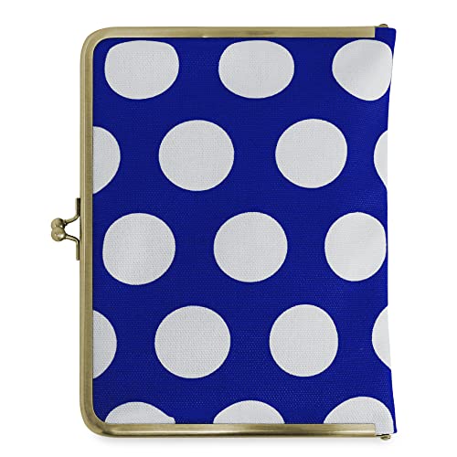 【AYANOKOJI】ブックカバー 型 がま口 多機能 ケース B6 360P 対応 帆布 唐草 水玉 あやの小路 日本製 京都 手帳 ダイアリー 母子手帳 お薬手帳 診察券 通院 ガマグチ がまぐち (でかドット柄 青×白)