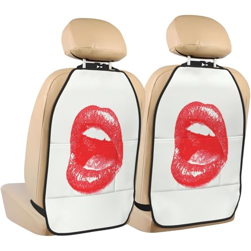 Vintage Wide Mounth Red Lips Car Seat Back Kick Protectors,2 Pack Kick Mats with Storage Pockets for Vehicles to Protect from Dirt Mud Scratches