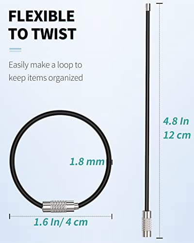 Image of Uniclife 4 Inch Wire Keychain Cable Large Stainless Steel Key Ring Loop Holder for Luggage Tag Keeper for Travel