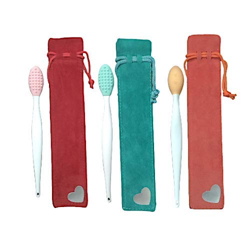 Lip Brush for Exfoliation and Massage with Travel Storage Pouch | Reusable Double Sided Silicone Lip Tool for Soft Smooth Lips (pink)