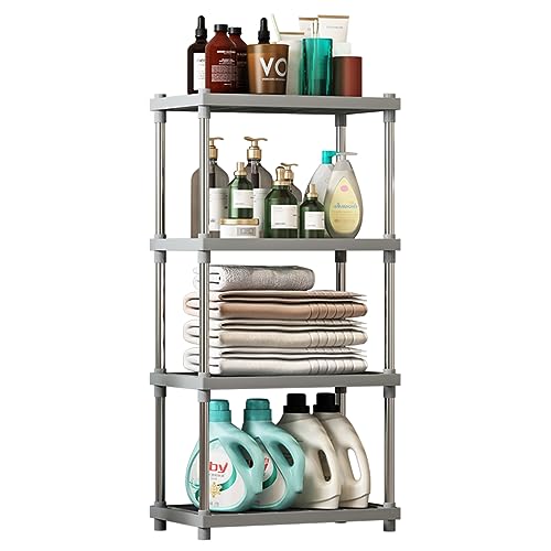 LEAIJIAFY 4 Tier Gray Plastic and Metal Standing Shelf Units,
