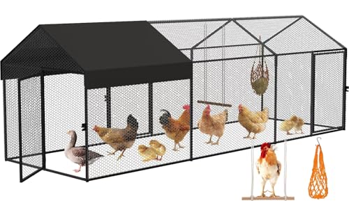 Large Metal Chicken Coop 120' L×40' W×40' H Heavy Duty Chicken Run Hen House with Waterproof Anti-UV Cover for Outdoor Chicken Pens with Chicken Swing