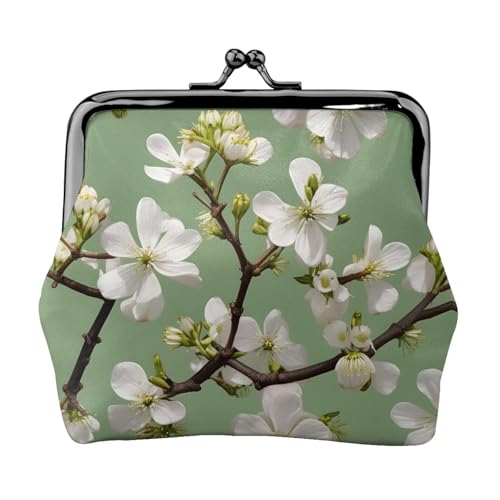Dogwood Blossoms print Women's leather kiss lock coin wallet Portable wallet for office and travel