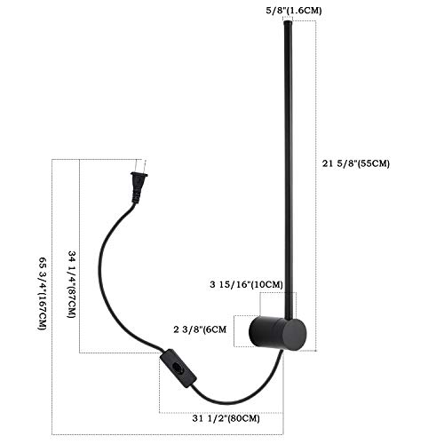 Ditoon Modern Plug in Wall Sconce LED Matte Black Wall Lamp with Plug in Cord On/Off Switch 21 5/8 inches Cool White Lamp for Bedroom,Bathroom,Pathway(1-Pack)