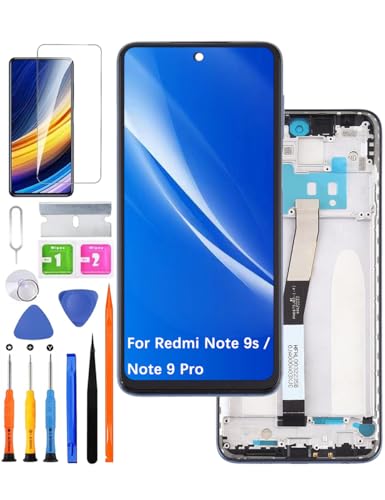 HLYGZX Pantalla LCD de repuesto original para Xiaomi Redmi Note 9s, pantalla para Redmi Note 9 Pro, pantalla táctil, conjunto de dígitos de reparación, kit de piezas (Gris con marco)