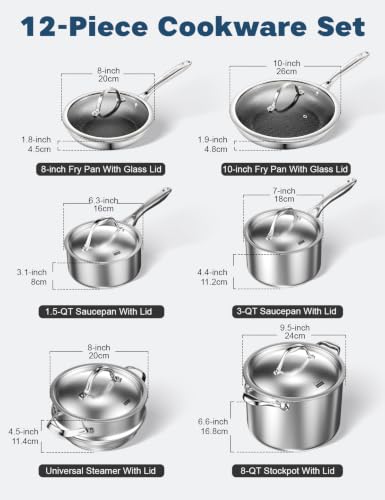 Image of Cooks Standard 12-Piece Multi-Ply Clad Stainless Steel Pots and Pans Set