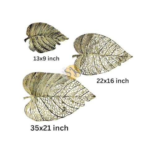 Image of SNS DECOR Luxury Metal Abstract Figures Leaf Wallart Set of 3 Handcrafted Wall Sculpture Wall Art Multicolor For Home Decoration (Brass Antique)