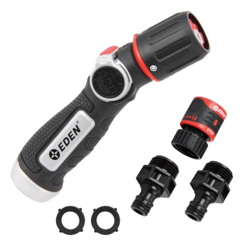 Eden 96845 Pro Metal Thumb-Control Straight 4-Pattern Turbo Nozzle W/Quick Connector Starter Set, High Pressure Garden Sprayer for Hose