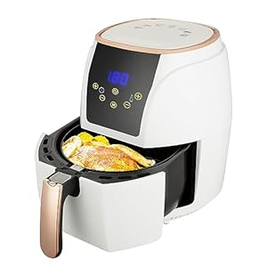 Mdjayo 4.4qt Air Fryer, Compact Oil Free Cooker, Smart Deep Airfryer Oven, 7-In-1 Digital LCD Touch Screen, Double Detachable & Dishwasher Safe Basket, Best Kitchen Accessories, White