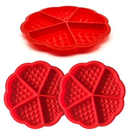UILYNIU 3 Pcs Silicon Waffle Moulds, Baking Moulds for Muffin, 5 Cavity Pancake Muffin Mold, Non-Stick Mini Heart Muffin Mould, Waffle Muffin Cake Moulds for Baking Bread Brownie Cheesecake (Red)