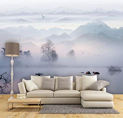 Papier peint intissé pour chambre d'enfant salon moderne brume de montagne 250 cm