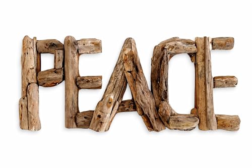 OMA Driftwood Peace Wall Decor - Vintage Driftwood Decor For Home - Hand Crafted Peace Wall Pediment - Boho Farmhouse Decor