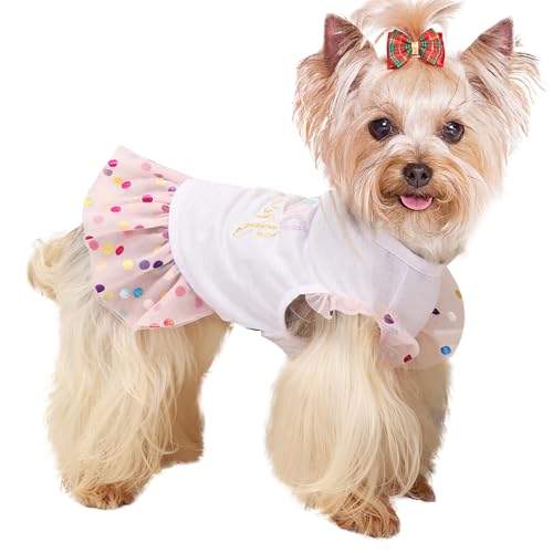 Dog Clothes Girl Dress Small Dogs Puppy Dresses Pet Shirt Female Yorkie Chihuahua Cat Sequin Tulle Birthday Party Lace Costume Tutu Skirt Apparel Outfit (Pink,M)