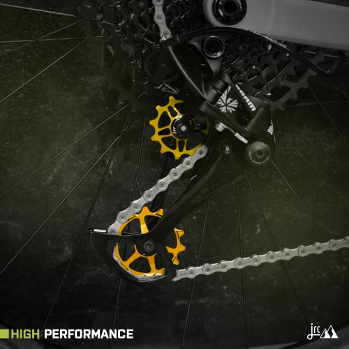 Image of JRC Components Ceramic Derailleur Pulley Wheels | Pair of 14&12T Hybrid Ceramic Bearing - MTB Bike Rear Derailleur Wheels - Gold