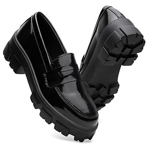 Sapato Social Feminino Mocassim Tratorado Preto Envernizado (BR, Adulto, Numérico, 37)