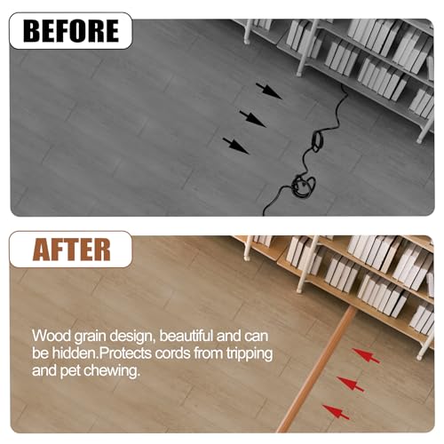 Image of MYFAMIREA 3.3FT Floor Cord Cover for Wire Self Adhesive Cable Cavity Management PVC Extension Cord Hider Power Floor Wire Protector Cover Prevent Cable Trip for Office Home Outdoor (Brown Wood 1.18'')