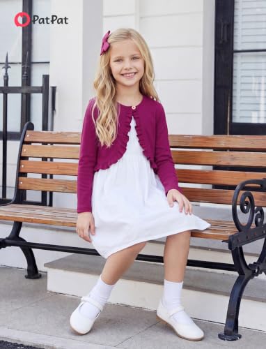 Image of PATPAT Girls Cardigan Bolero Size 4-12 Years Kids Knit Long Sleeve Ruffle Open Front Button Cover Up Cropped Tops for Girls