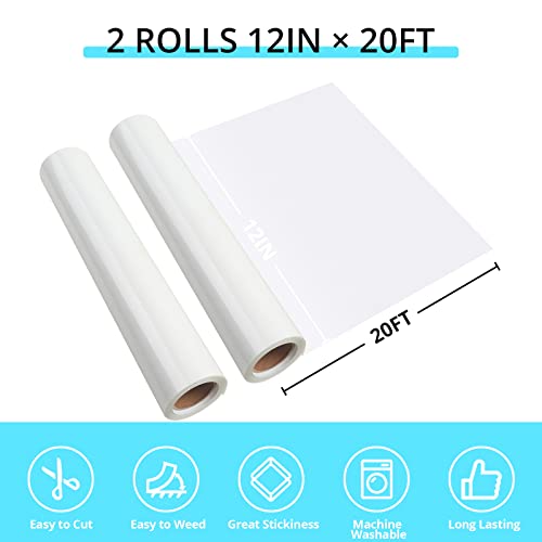 Image of HTVRONT Heat Transfer Vinyl Rolls - 2 Rolls 12 inch x 20ft White Iron on Vinyl for Shirts, White HTV for All Cutting Machines - Easy to Cut & Weed for Craft Heat Transfer Design
