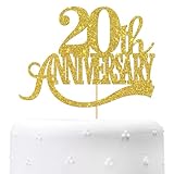Gold Glitter 20th Anniversary Cake Topper - for 20th Wedding Anniversary / 20th Anniversary Party / 20th Birthday Party Decorations
