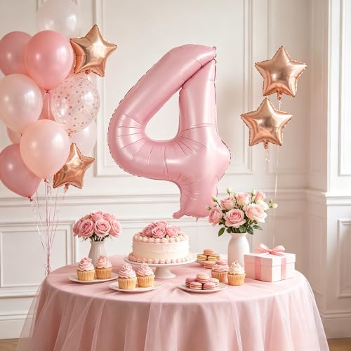 Image of TONIFUL 40 Inch Pastel Pink Number Balloon Balloon Big Pink Digital Balloon for Girl's Birthday Party Wedding Bridal Shower Engagement Anniversary Photo Shoot Supplies(Number 4)