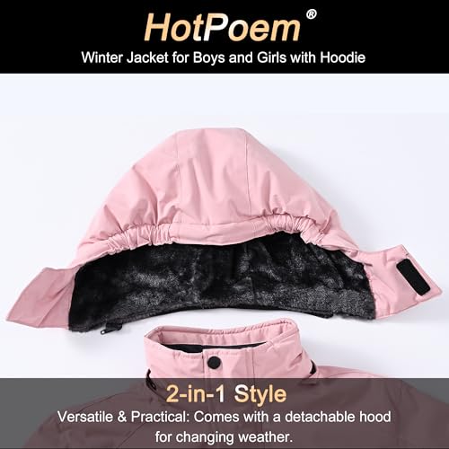 Image of Winter Jacket for Boys and Girls Waterproof Ski Jacket Winter Snow Coat Hooded Fleece Windproof with Zip Pockets