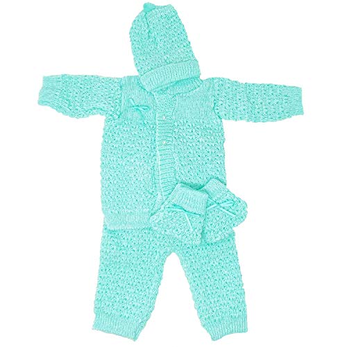 I&S Newborn Baby Infant 4 Pieces Crochet Set Warm Winter Fashionable Comfort Unisex Girls Boys (0-3 Months, Green)