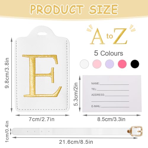 Image of Initial Luggage Tags for Suitcases, Cute Embroidered Letter Luggage Bag Suitcase Identifier Name Baggage Tag, PU Leather Travel Luggage Tags, Bag Tags for Men Women Kids Luggage Handbags(White E)