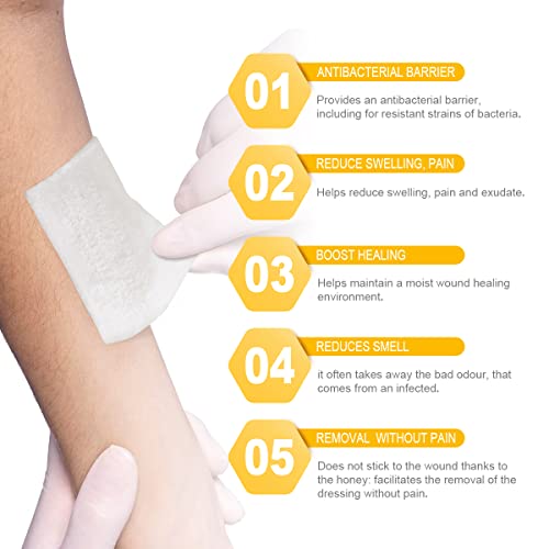 Honey Calcium Alginate Wound Dressing, Honey Would Dressing With Calcium 2"X 2" (10 Pack) Hospital Grade Honey Patches For Faster Wound Care, Minor Burns Cuts - Latex Free #TOP3
