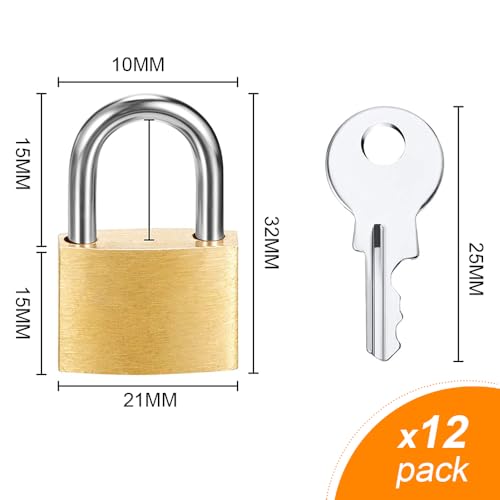 12 PCs Mini -Vorhängeschloss, kleines Vorhängeschloss mit 2 Tasten für Reisetaschen, Fitnessstudio -Schließfach, kleines Metallgepäck, massive Messingschlösser für Kofferschloss, Klassenzimmer