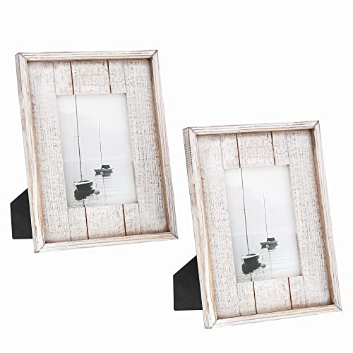 Barnyard Designs Rustic Wood Picture Frame – Farmhouse or Coastal Beach Theme Wooden Photo Frame, Distressed White (4