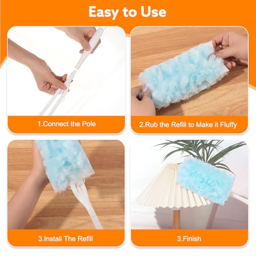 Image of wlich 50 PCS Disposable Dusters Refills Compatible with Swiffer, Blue Bulk Heavy Duty Duster,Multisurface 360 Degree Replacement Head for Dusting with 1 Handle